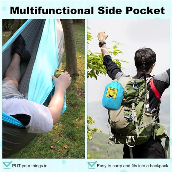 Double Camping Hammock with Tree Straps Lightweight Portable Outdoor Travel - Picture 6 of 7